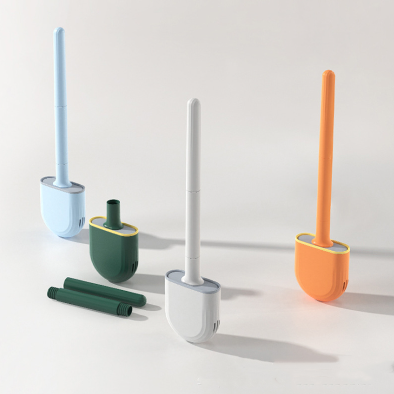 Toilet Brush with a Flexible TPR Head and Wall Mounted Holder | Non Slip Handle, Vented Stand for Quick Drying | Four Colors