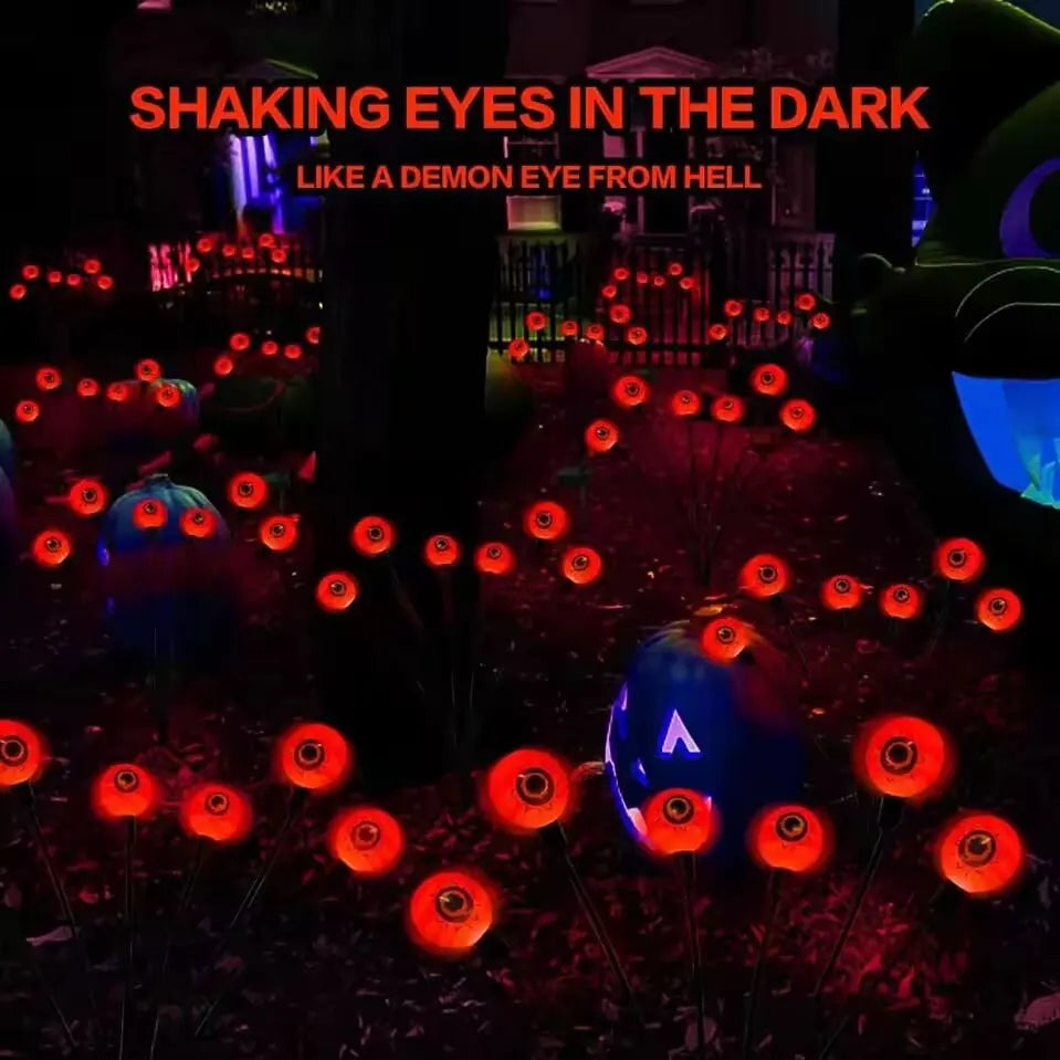 Halloween eyeball solar light close view of the glowing head