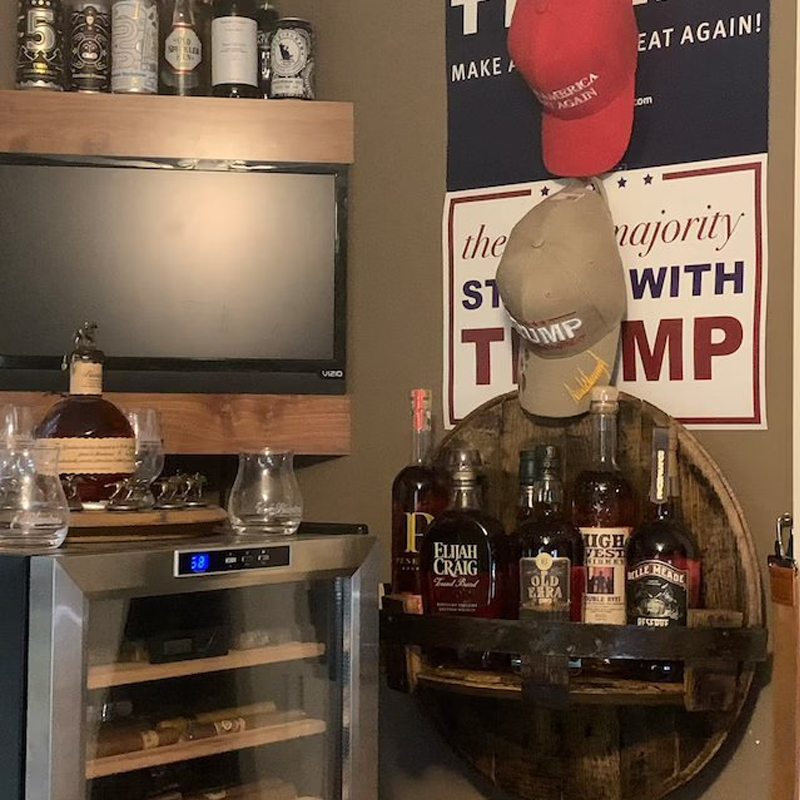 Whiskey Barrel Round Shelves for Wall Mounting | Rustic Solid Wood Bottle and Glass Display | Home Bar Storage