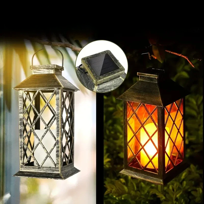 Solar Lantern with a Flickering LED Candle Inside | Garden Ornaments That Charge in Daylight, No Cable or Flame | Weatherproof