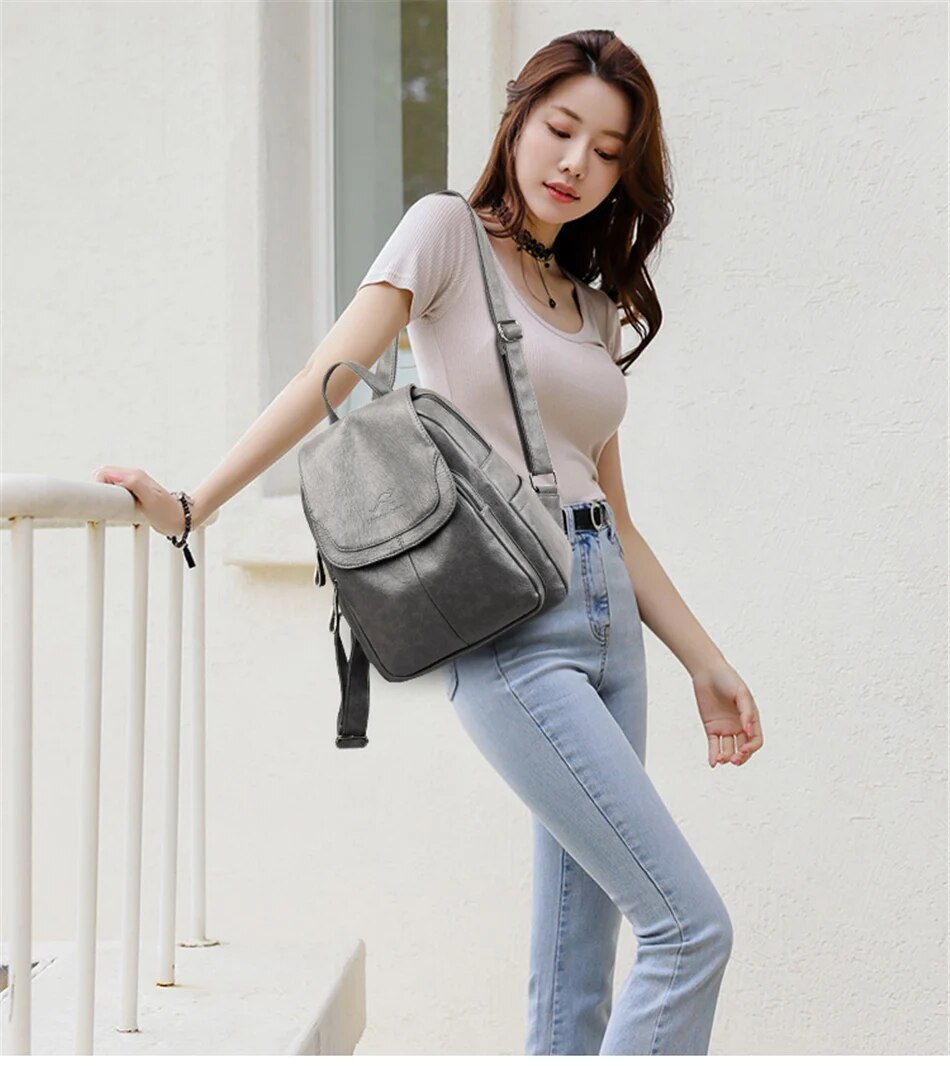 Travel Backpack for Women with a Flap Closure | Soft Leather Look Daypack with Zip Pockets and Adjustable Straps
