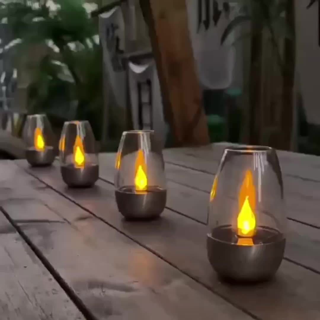 Solar LED Stainless Steel Candle Light | Simulated Flame, IP44 Rated | Weatherproof Ambiance for Garden & Patio