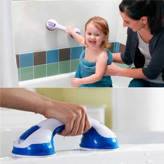 Grab Bars for Shower and Tub on Two Vacuum Cups, 11.6 Inches | Flip the Tabs to Lock, Lift Off Again | No Drilling