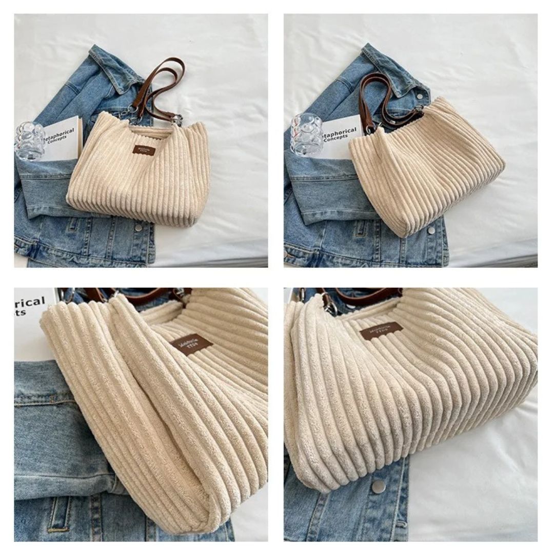 Ribbed Shoulder Tote Bag with Clip On Strap | Fits a Phone, Cards and Cash | Four Colors, 26 x 12 cm