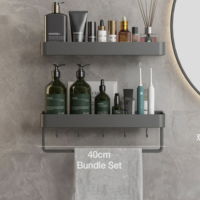 Adhesive Shelves for Bathroom Wall, No Drilling Needed | 30, 40 or 50 cm, Also With a Towel Bar | Screw Hooks and Plugs Included