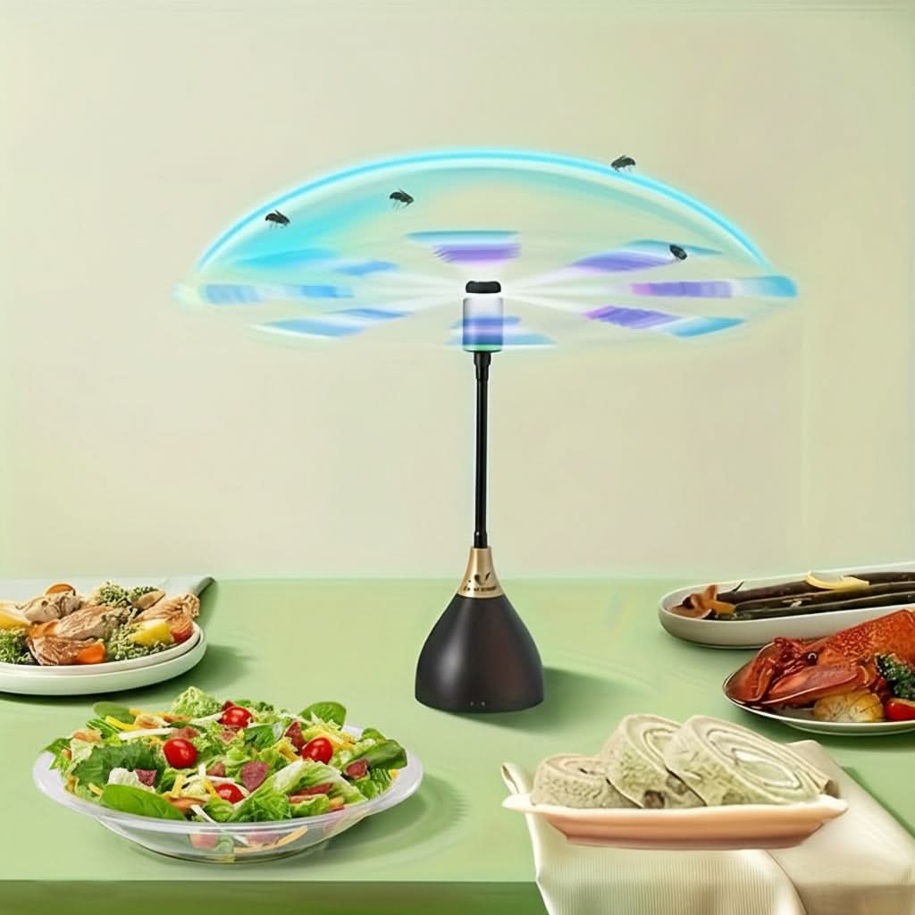 Tabletop Fly Fan for Outdoor Dining | Rotating Blades, USB Rechargeable | Quiet Insect Control for Picnics and BBQs