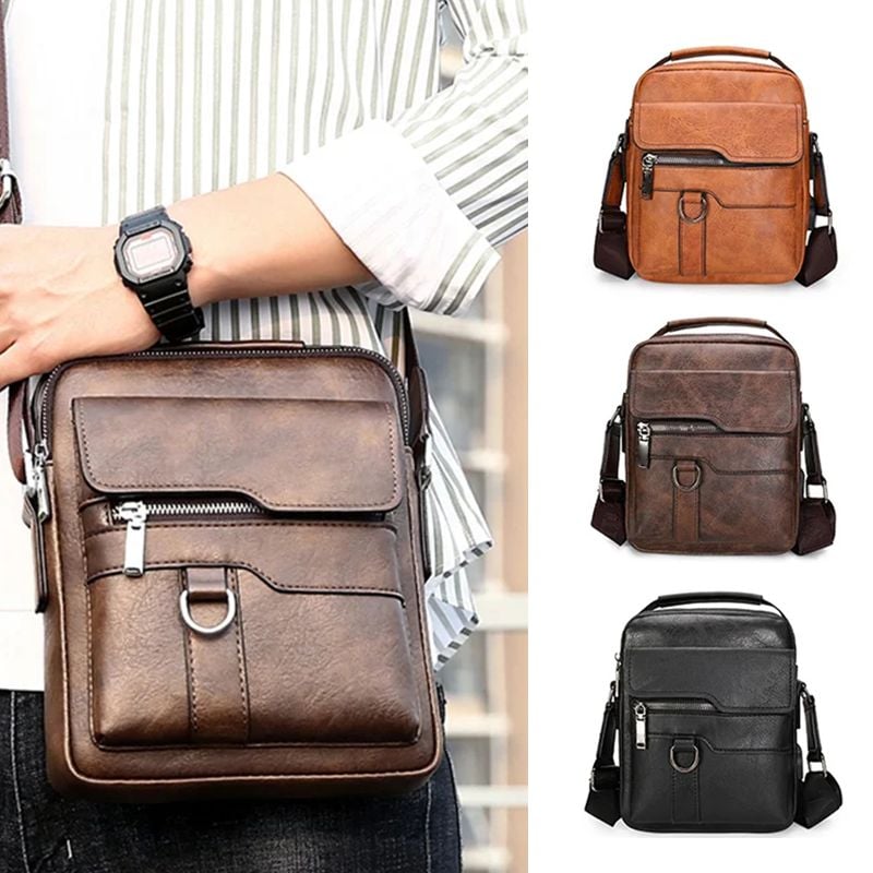Men's PU Leather Crossbody Bag with Laptop Room | Multiple Compartments and Zip Pockets | Adjustable Shoulder Strap