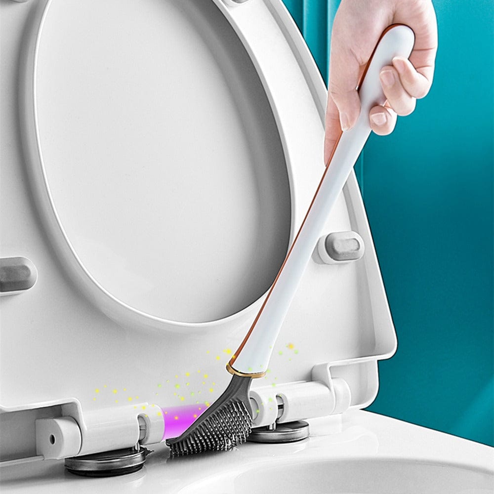 Silicone Toilet Brush with a Flat Head and Wall Holder | Dries Fast, Holds Less Grime Than Synthetic Fiber | Three Colors