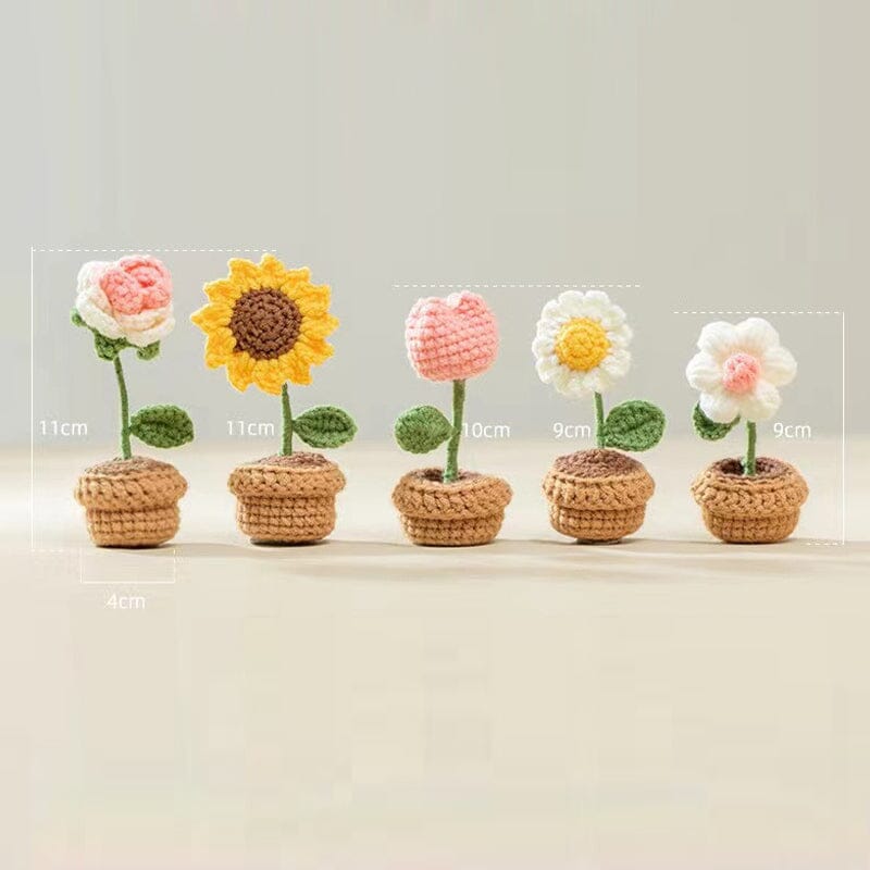 Hand Knitted Artificial Flowers in Their Own Little Pot | Desk, Shelf and Windowsill Decor That Never Wilts | Thirteen Styles