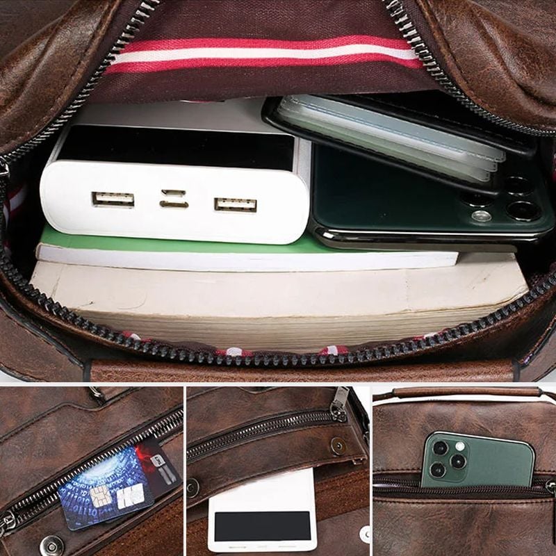 Men's PU Leather Crossbody Bag with Laptop Room | Multiple Compartments and Zip Pockets | Adjustable Shoulder Strap
