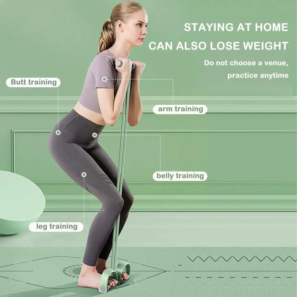 Sit-Up Resistance Bands with Foot Pedals and Foam Handle | 4-Tube Home Trainer for Yoga, Pilates and Core Work
