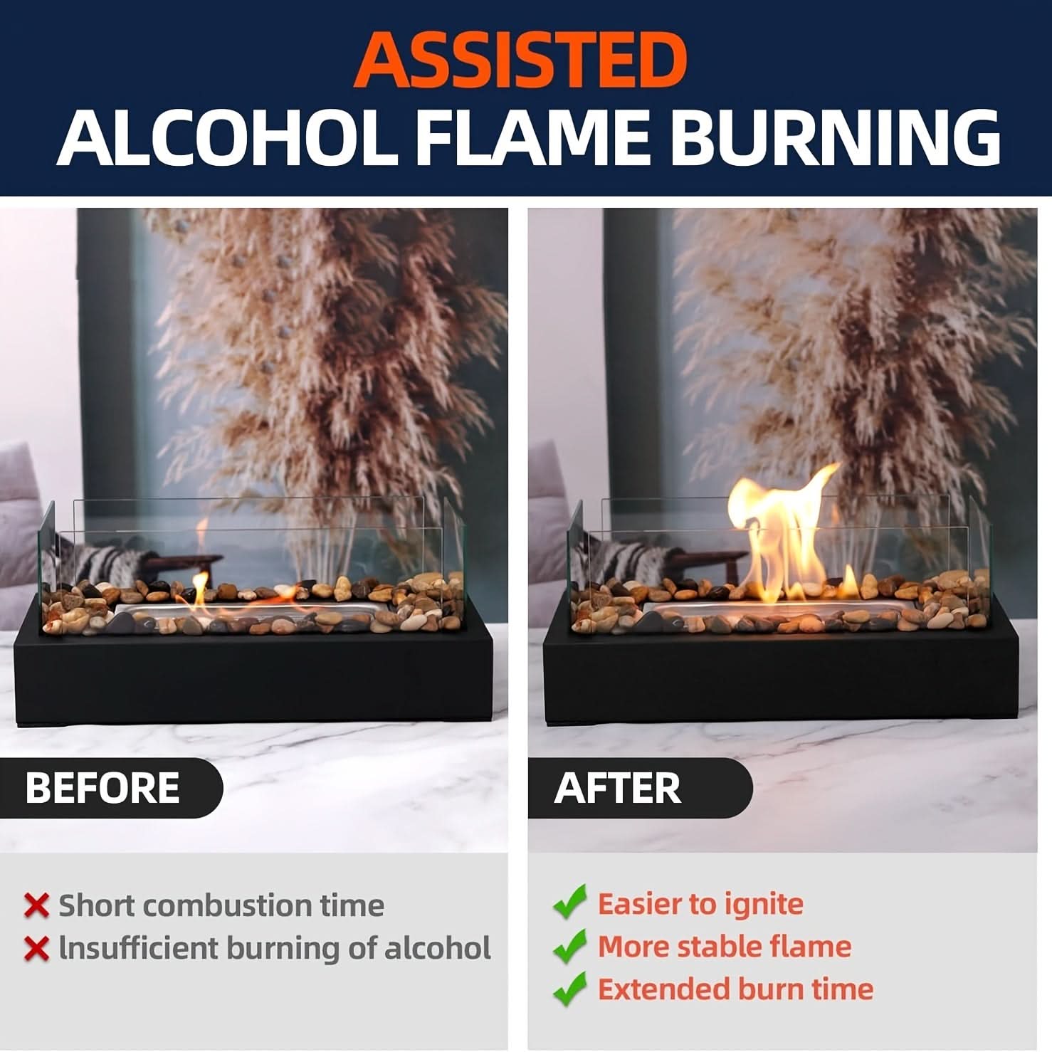Stainless Steel Tabletop Alcohol Fireplace | 32 x 16 x 15.5 cm | Portable Cozy Indoor & Outdoor Ambience Decor