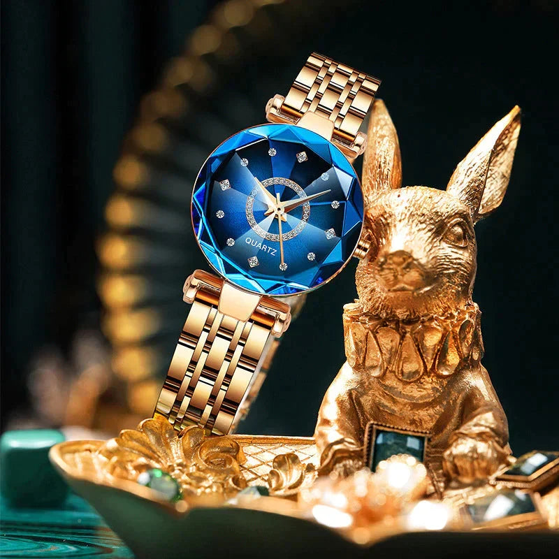 Quartz Wristwatch for Ladies with Starry Simulated Diamond Dial | Stainless Steel Case and Bracelet | 4 Colors