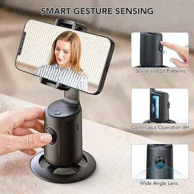 360 Rotation Phone Holder Automatic Face and Object Tracking | Gesture Control to Follow or Pause | Black, White or Pink