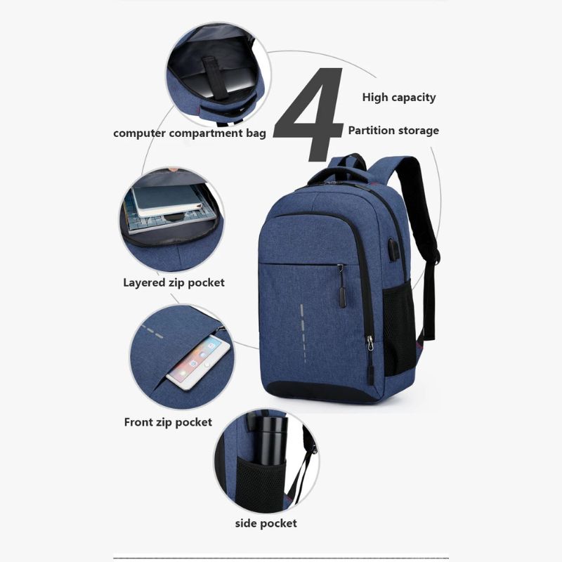 Waterproof Travel Backpack for Men with USB Charging Port | Ultralight Daypack for Work, School and Trips