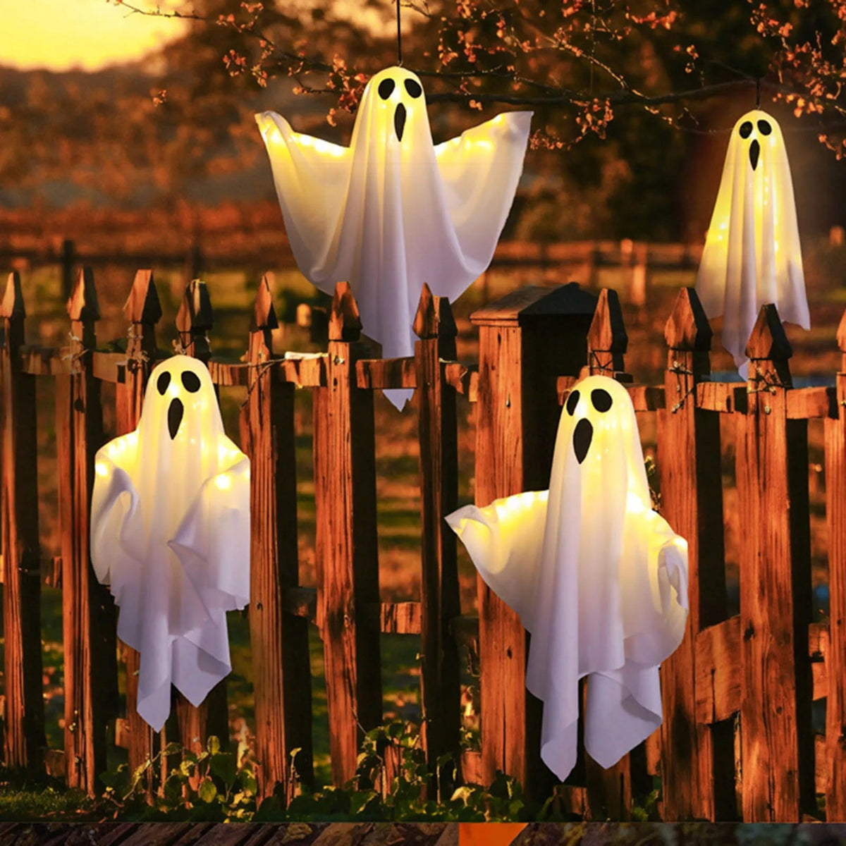 Hanging Halloween Ghost Decoration | 19.7 x 15.7 In PVC With 3 LED Light Modes | Battery Powered for Porch or Yard