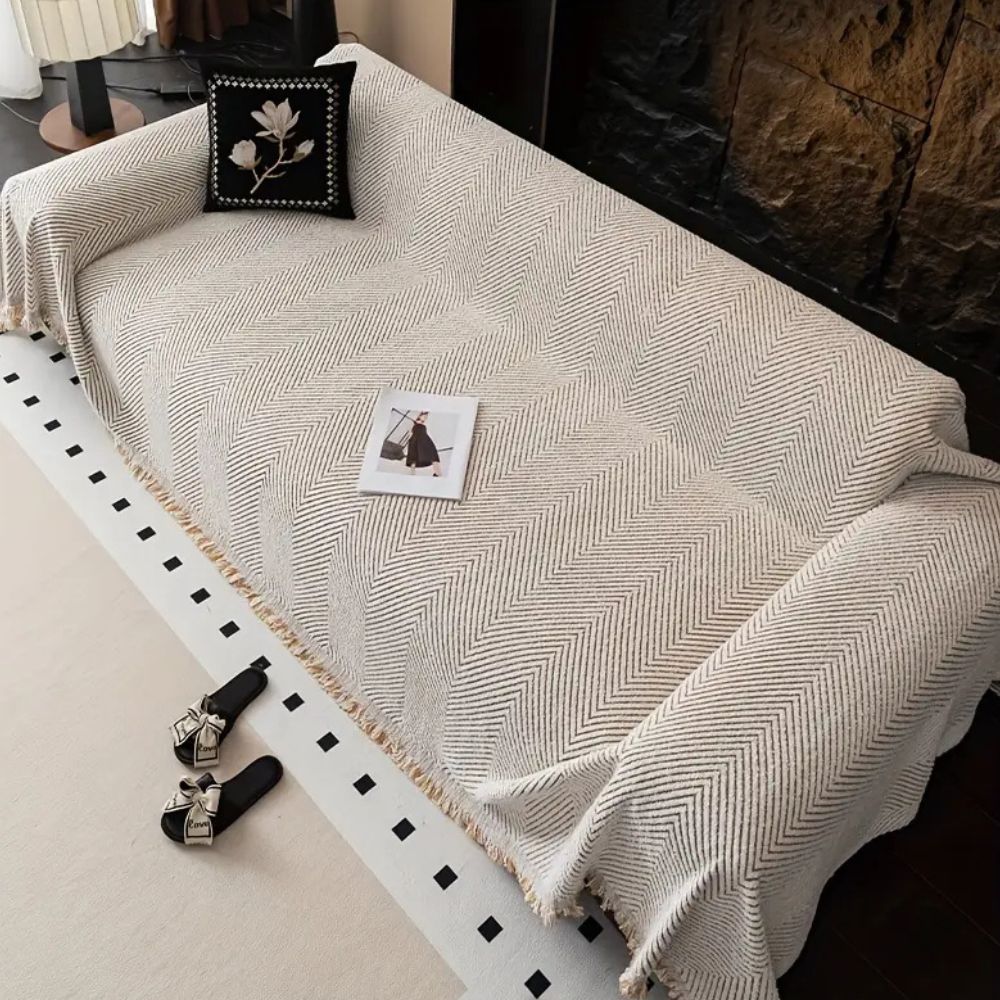 Stripe Herringbone Sofa Cover Throw