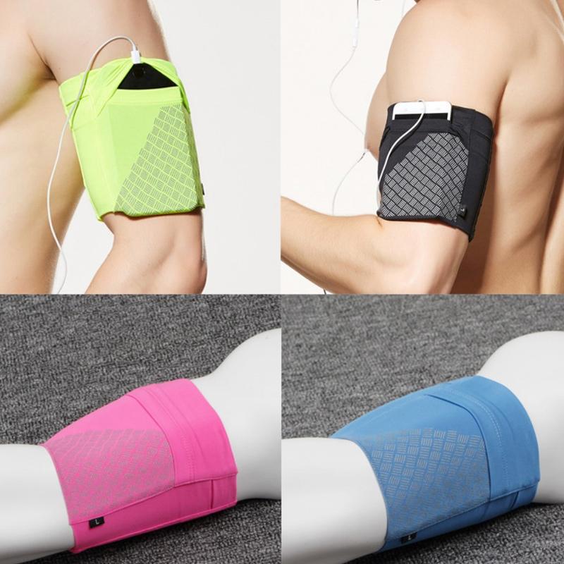 Sports Armband Phone Pouch with Two Side Pockets | Stretch Fabric and Reflective Print for Dark Runs | Sizes S to L
