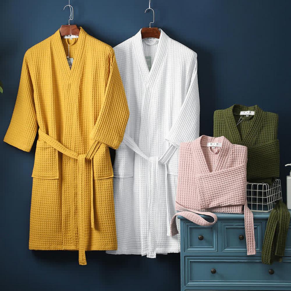 Waffle Bathrobe with V Neck