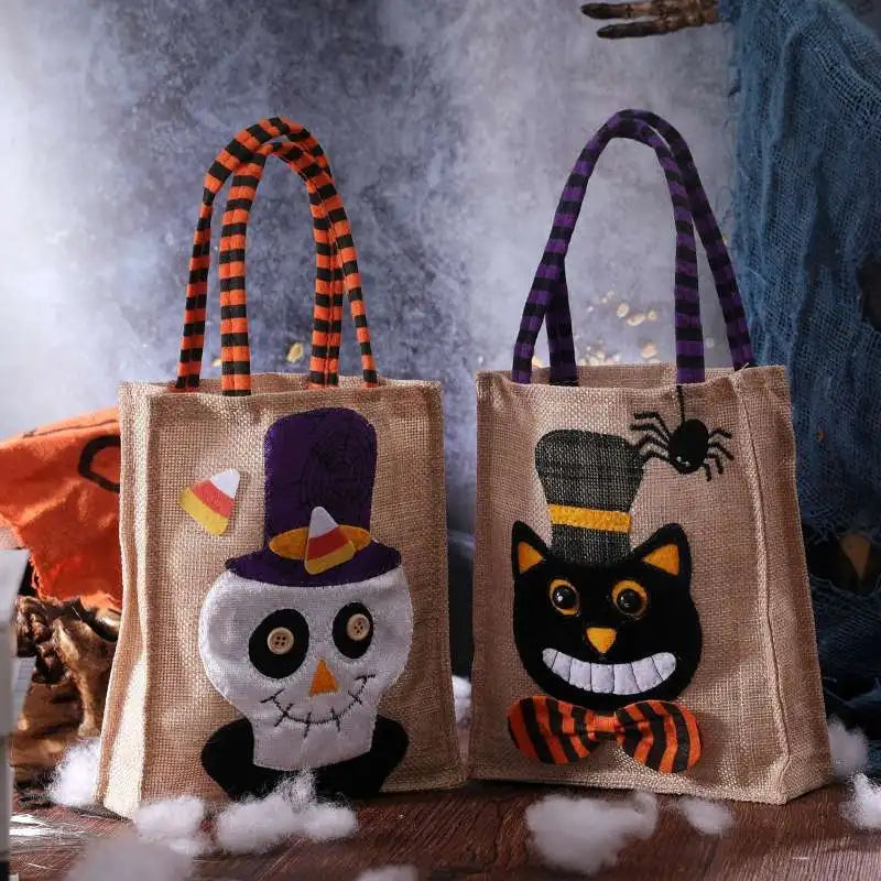 Stitched handles on the reusable Halloween treat bag