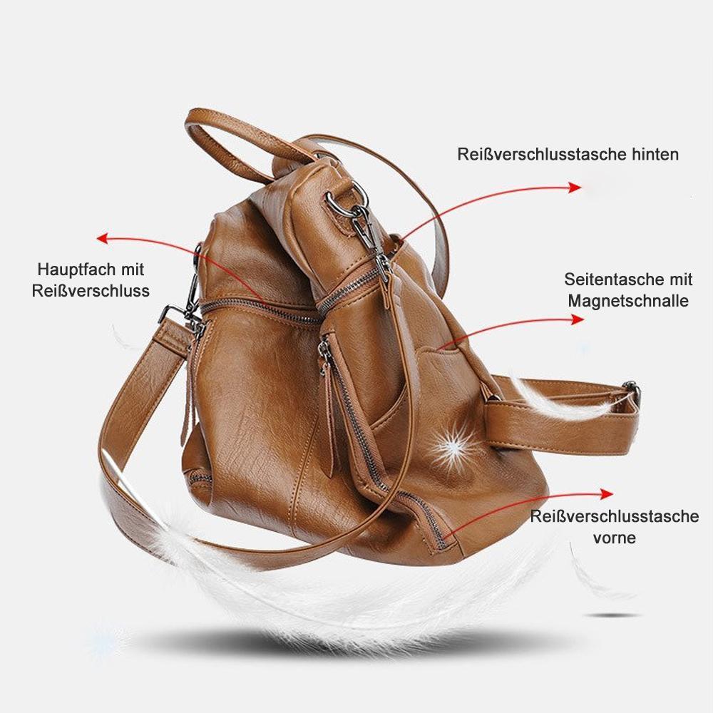 Leather Travel Backpack with Large Capacity | Room for a Tablet, Phone and Long Wallet | Black or Khaki, 30 cm Tall