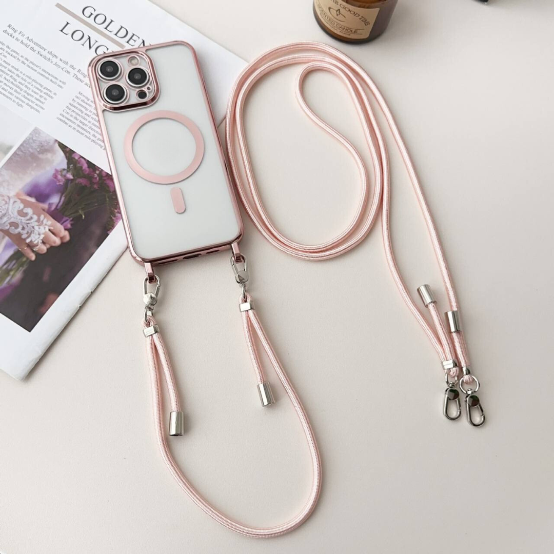 Crossbody MagSafe Phone Case for iPhone 16 15 14 and 13 | Slim Shockproof Cover with Adjustable Neck Strap