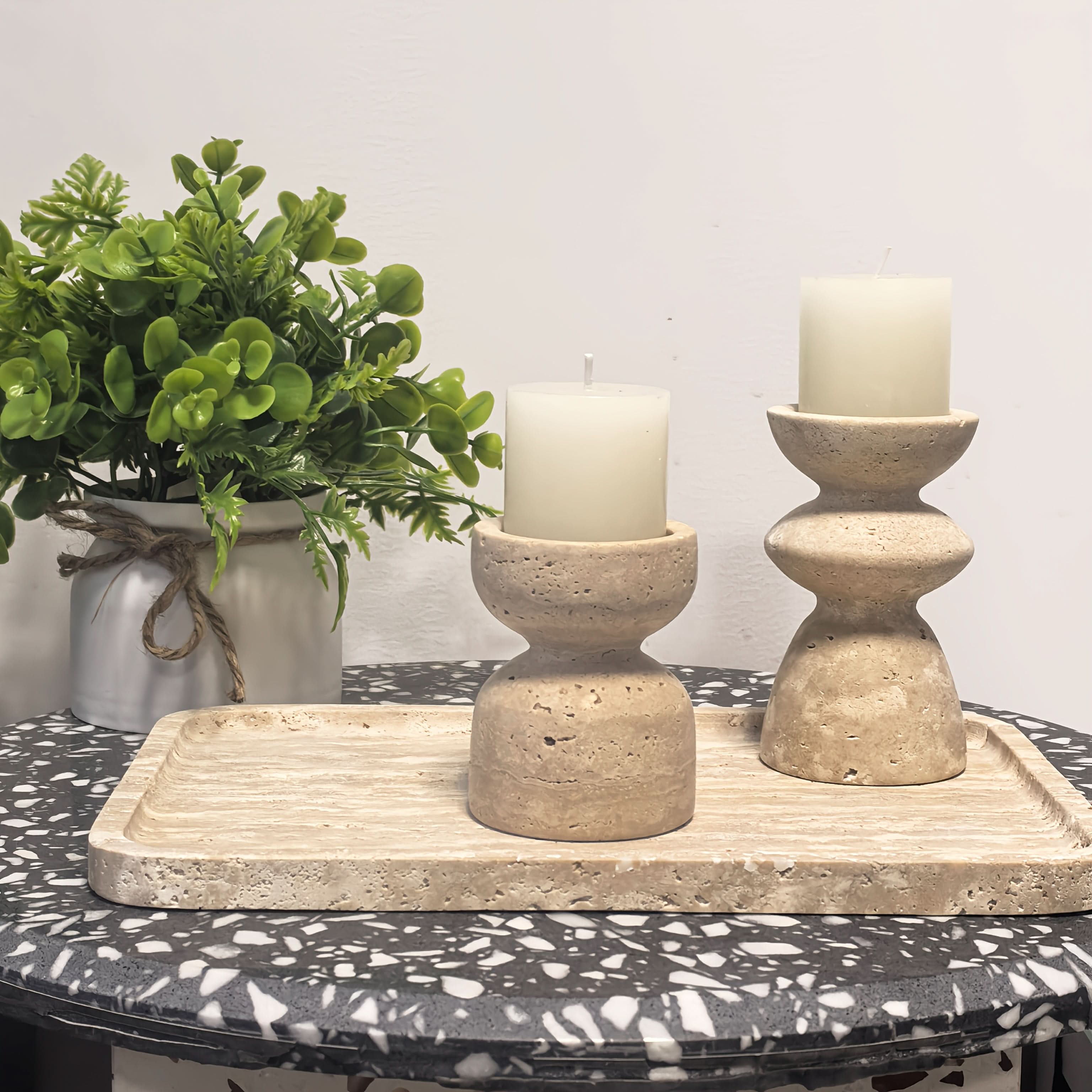 Natural Marble & Travertine Candle Holders | Small or Large | Polished Luxury Décor for Home, Weddings & Events