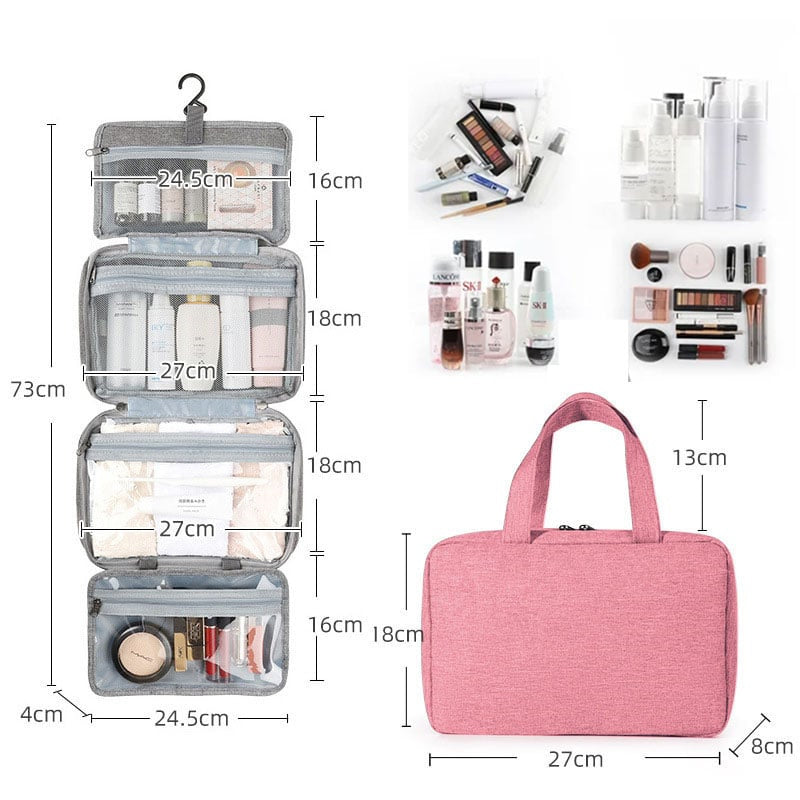 Hanging Toiletry Bag with Hook | Water Resistant Cosmetic Bags for Travel | 4 Zip Compartments in a Padded Shell