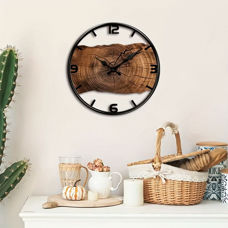 Round Carved Wooden Wall Clock | Silent Non-Ticking Movement | Rustic Farmhouse Décor for Living Room & Kitchen