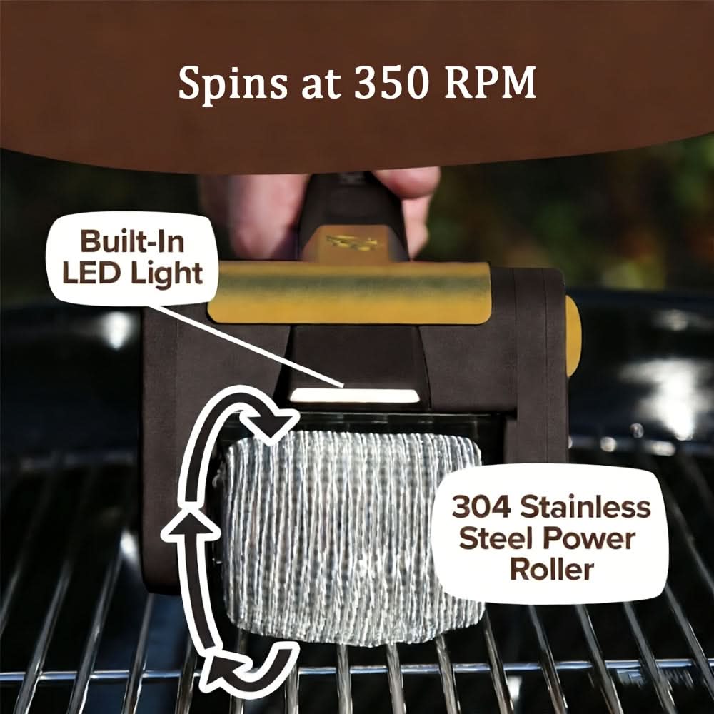 Electric BBQ Grill Cleaning Brush | Stainless Steel Roller, USB Rechargeable | Fast Residue Removal for Grates
