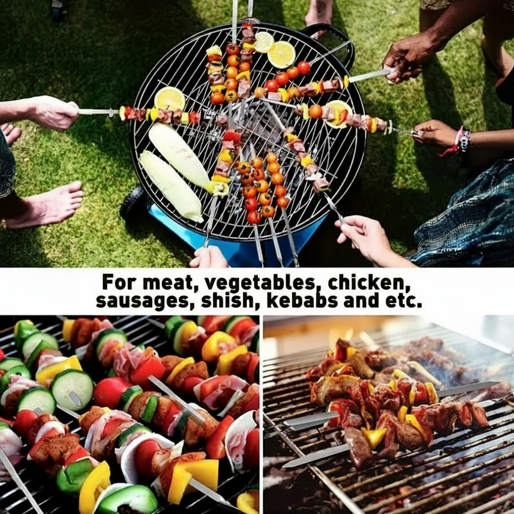 Long Handle BBQ Skewers Set of 6, 23.6 In | Durable Reusable Design | Heat-Safe Grilling Tool for Meat, Veggies & Kebabs