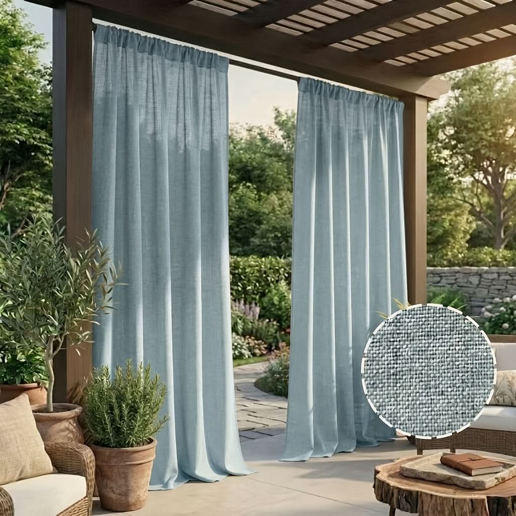 Bohemian Linen-Look Outdoor Curtain Panels 56 x 84-120 In | 4 Colors | Privacy & Shade for Patios, Pergolas & Balconies