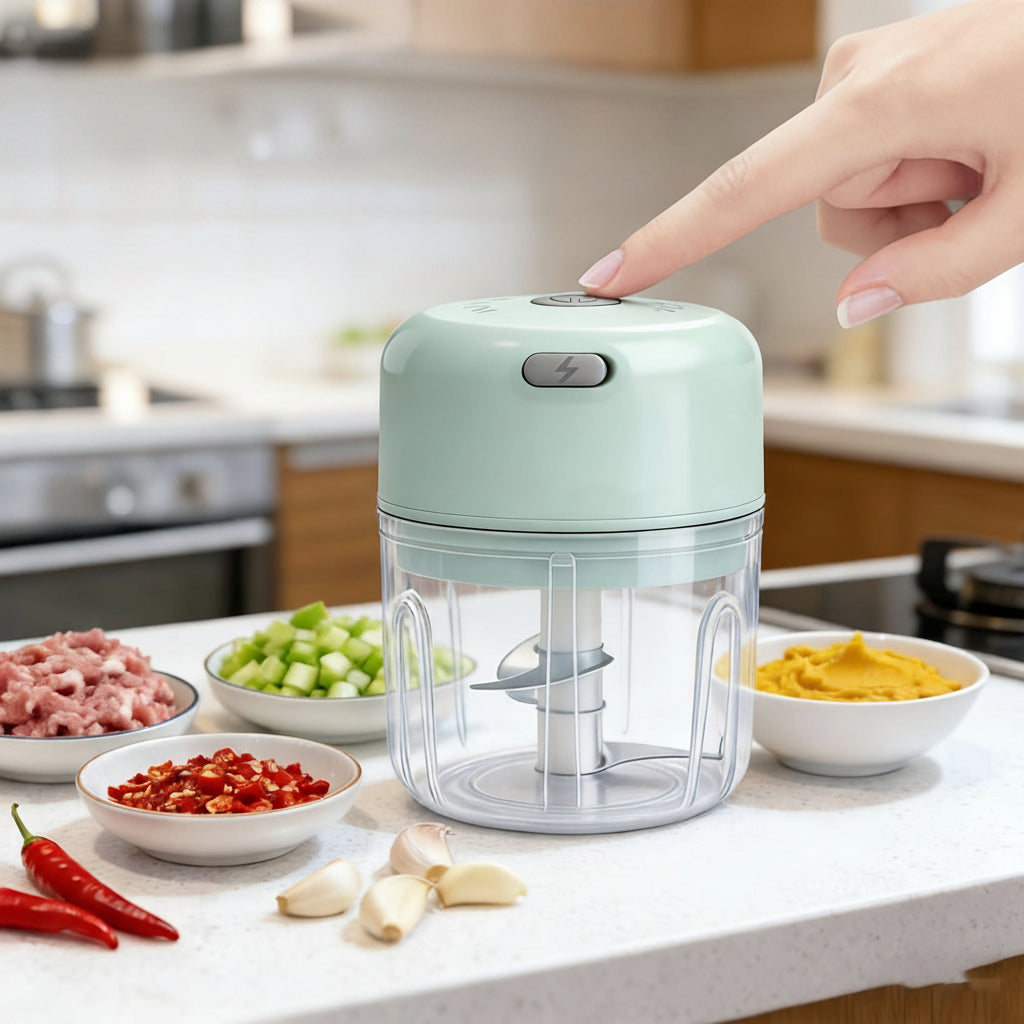 Electric Mini Food Chopper 250ml | USB Rechargeable | Green, White & Pink | One-Touch Chopping for Veggies, Meat & More