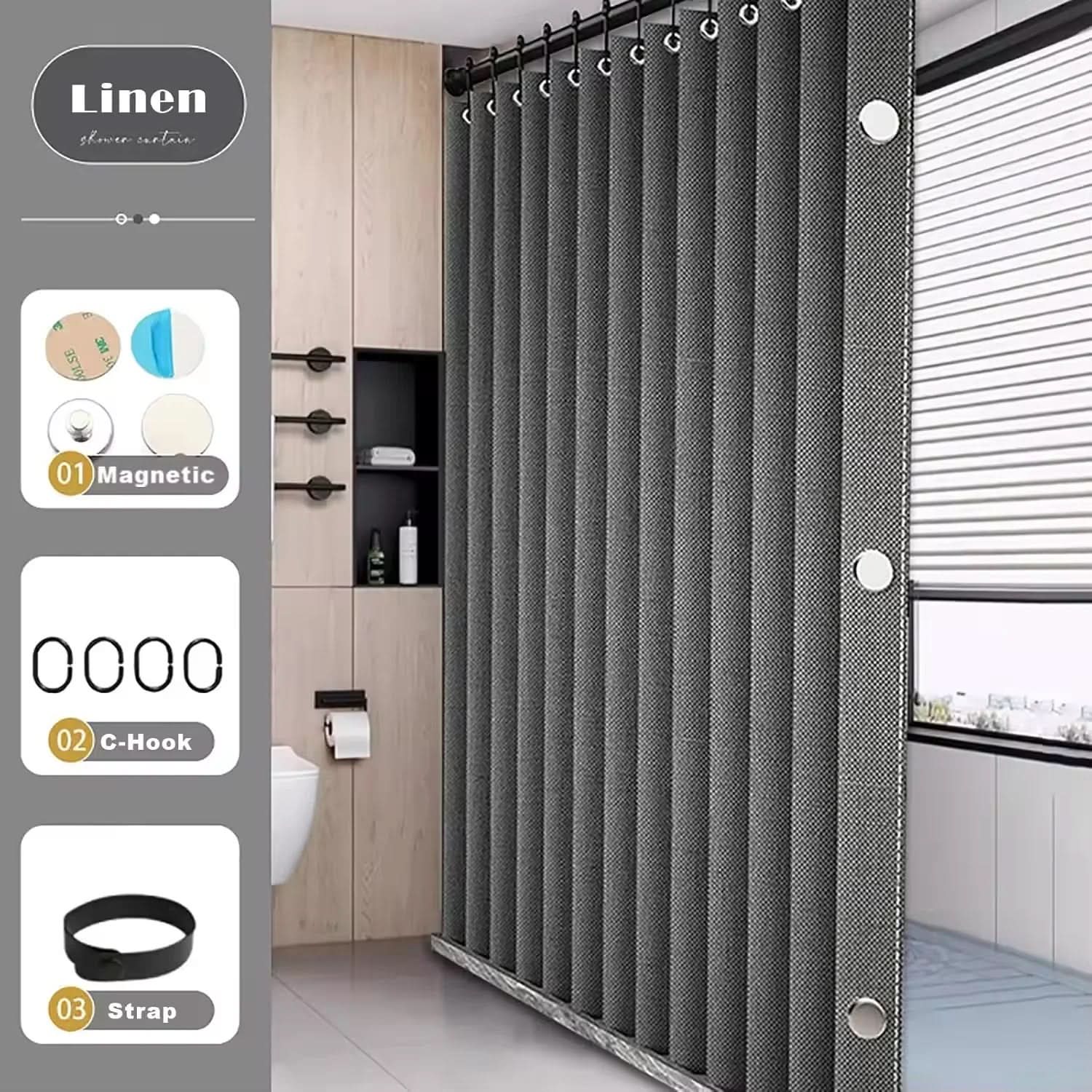 Foldable Water-Resistant Shower Curtain | Gray or Beige, 10 Size Options | Space-Saving Walk-In Bathroom Divider