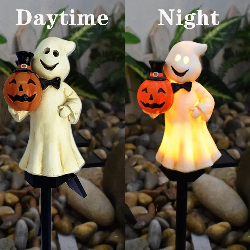Solar Halloween Yard Light | 16.5 In Pumpkin Or Ghost Stake, IP44 Waterproof | 6 To 8 Hours Of Dusk To Dawn Glow