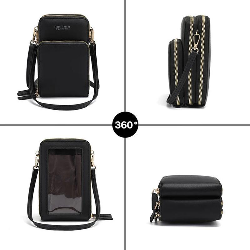 Touchscreen Phone Crossbody Bag with Clear PVC Window | Two Detachable Straps for Shoulder or Wrist | 11 Colors