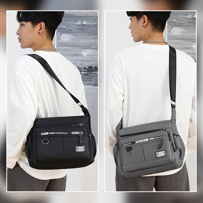 Nylon Crossbody Bag with Multiple Zip Pockets | Water-Repellent Messenger Shoulder Pack for Work, School or Travel