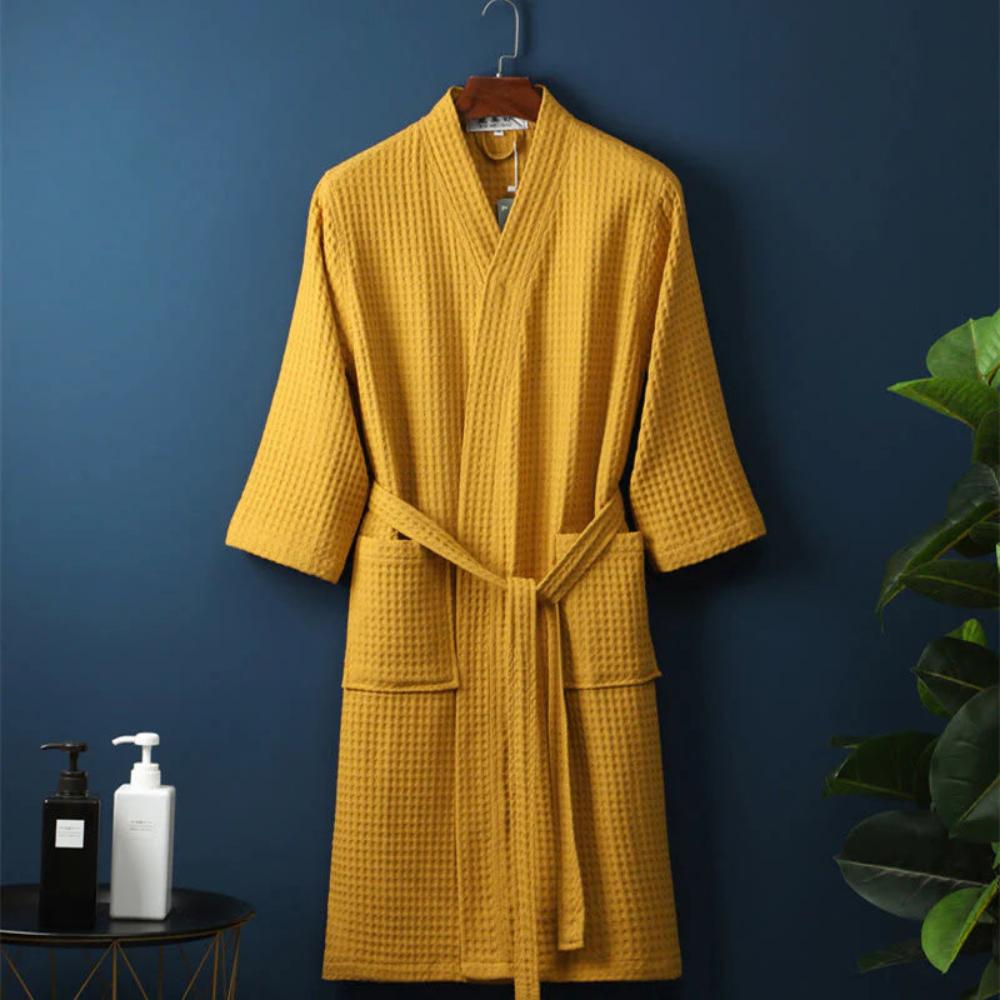 Waffle Bathrobe with V Neck