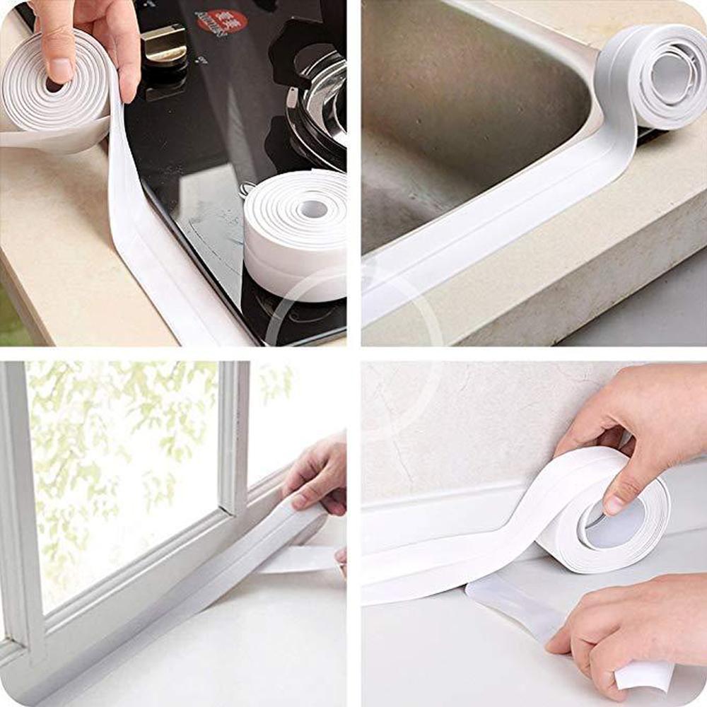 Waterproof Self Adhesive Sealing Tape, Mould Resistant | Kitchen Sink Accessories for Gaps Along Bath or Stove | Eleven Finishes