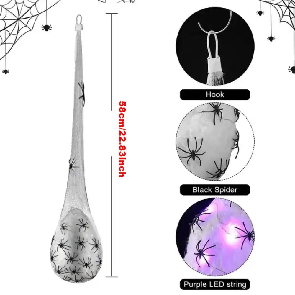 Spider egg sac decoration with built-in hanging rope at the top