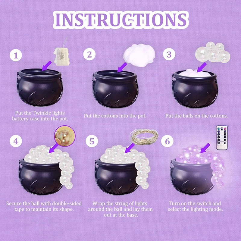 Halloween cauldron candy bowl filled with treats for trick-or-treaters
