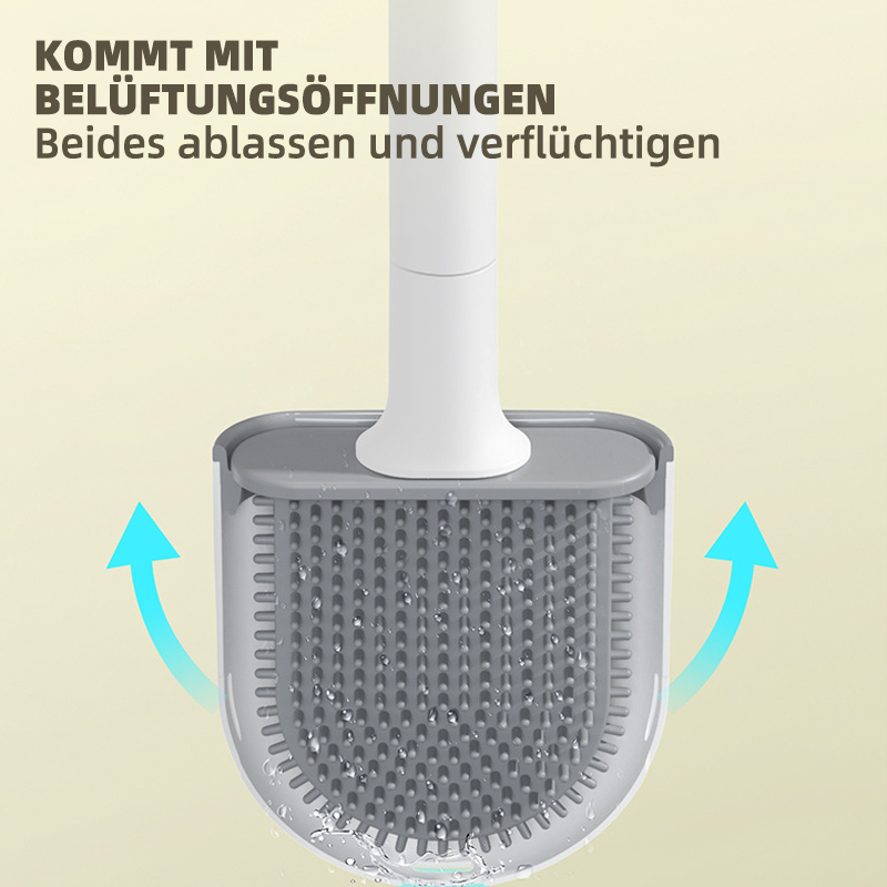 Toilet Brush with a Flexible TPR Head and Wall Mounted Holder | Non Slip Handle, Vented Stand for Quick Drying | Four Colors