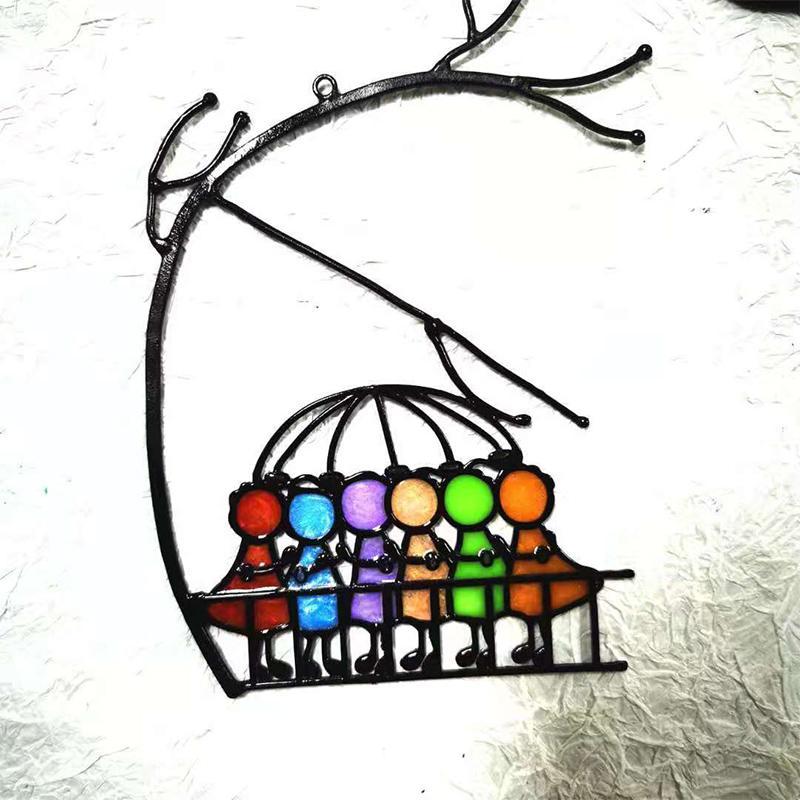 Hanging Suncatcher Wall Decor, 14 x 10 cm | Handmade Figure Motifs in Colored Epoxy on an Alloy Frame | Five Designs