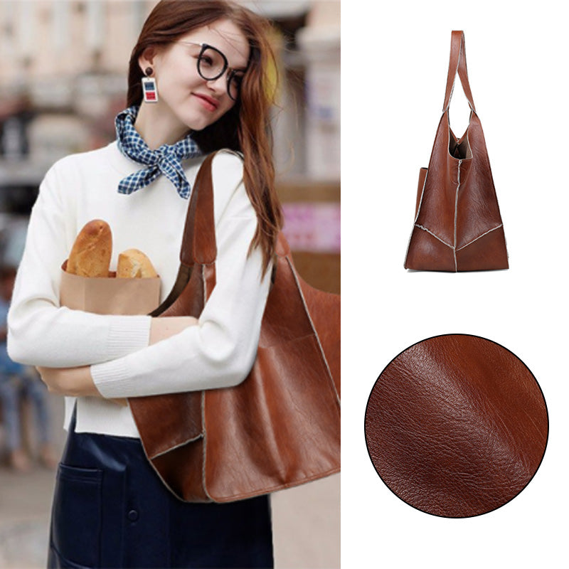Oversized Faux Leather Tote Bag for Women | Soft Slouchy Shoulder Carry for Work or Travel | 6 Colors, Black to Khaki