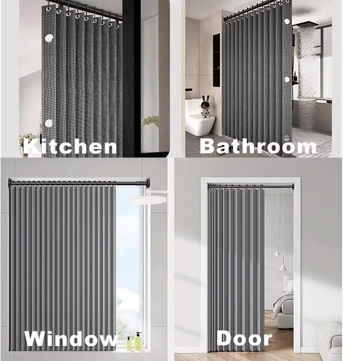 Foldable Water-Resistant Shower Curtain | Gray or Beige, 10 Size Options | Space-Saving Walk-In Bathroom Divider