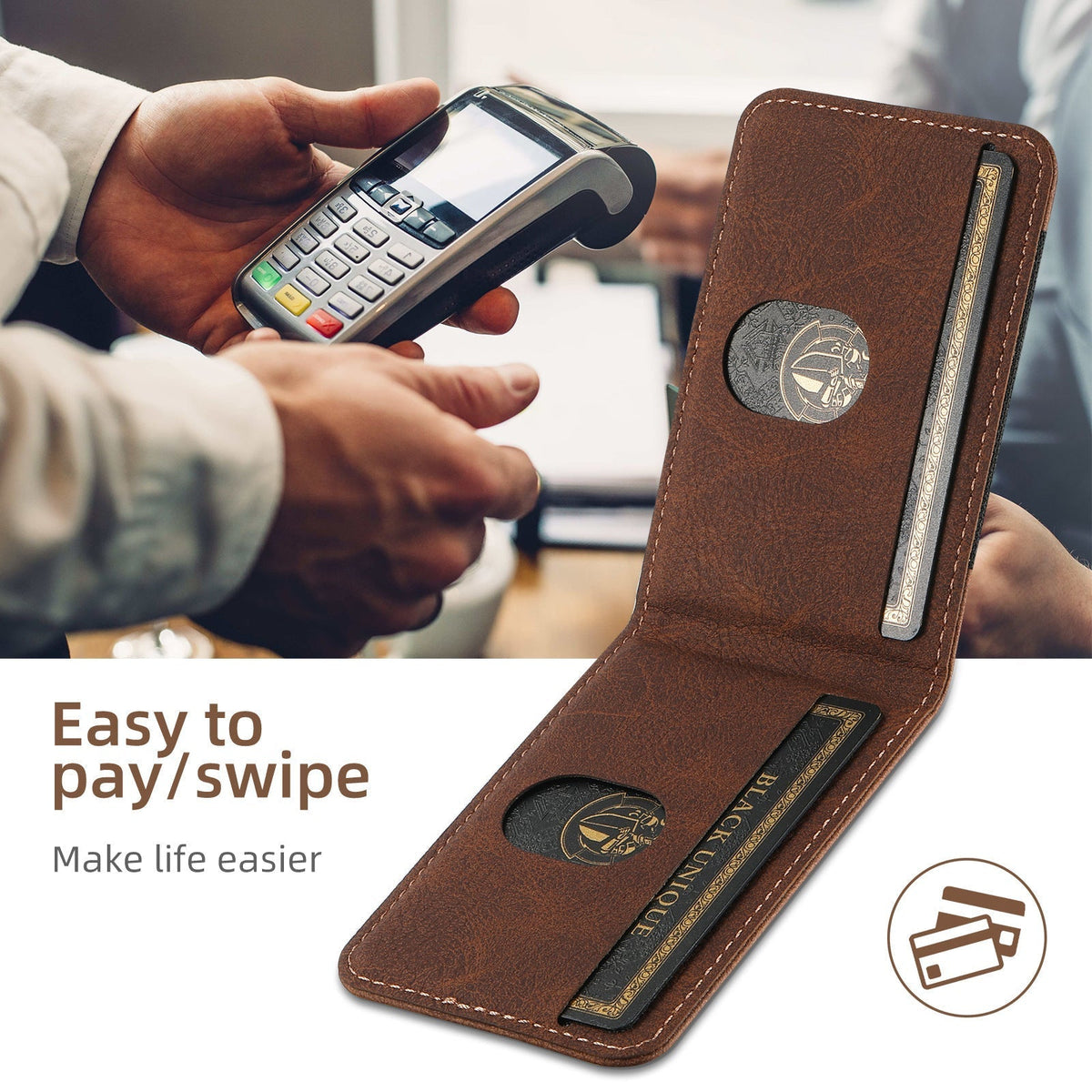 Leather MagSafe Phone Case with Magnetic Card Holder | Fits 13 iPhone Models up to 15 Pro Max | Stand Function, 4 Colors