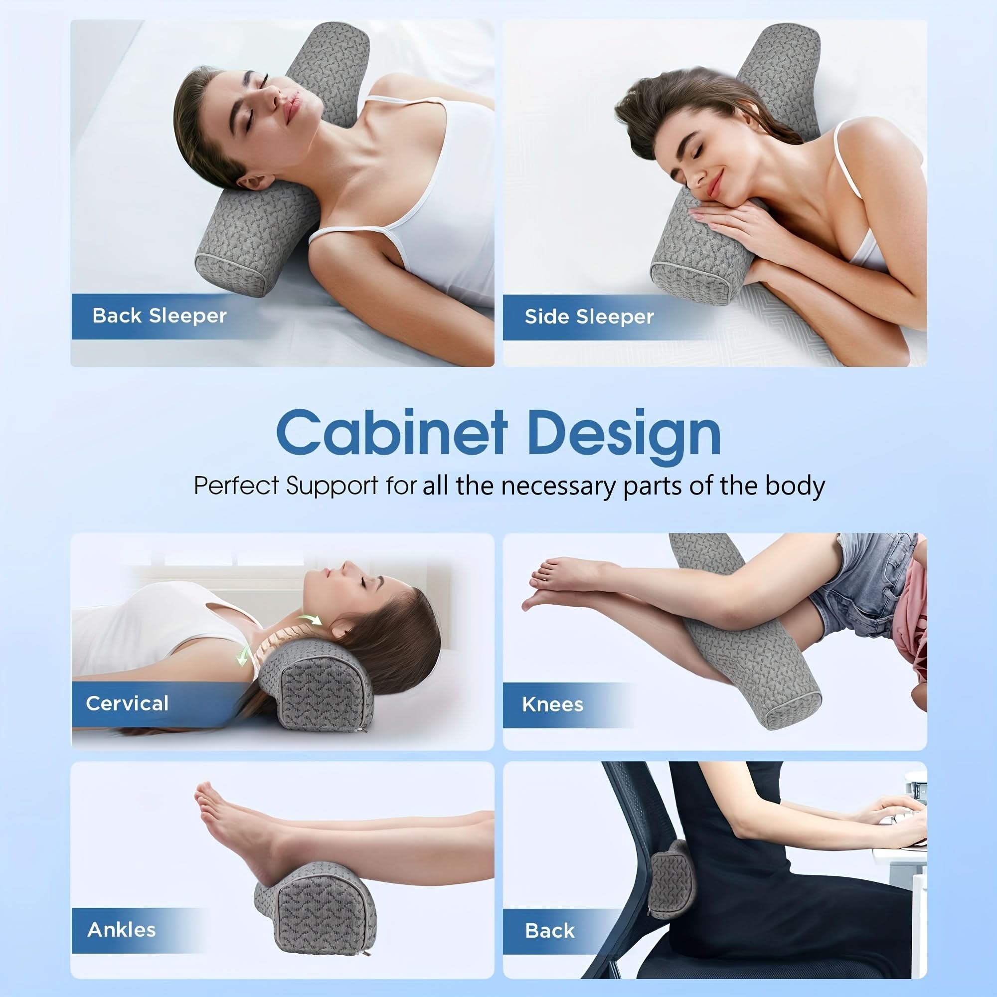 Medium-Firm Memory Foam Cervical Neck Pillow | Dark Blue or Dark Gray | Ergonomic Support for Side & Back Sleepers