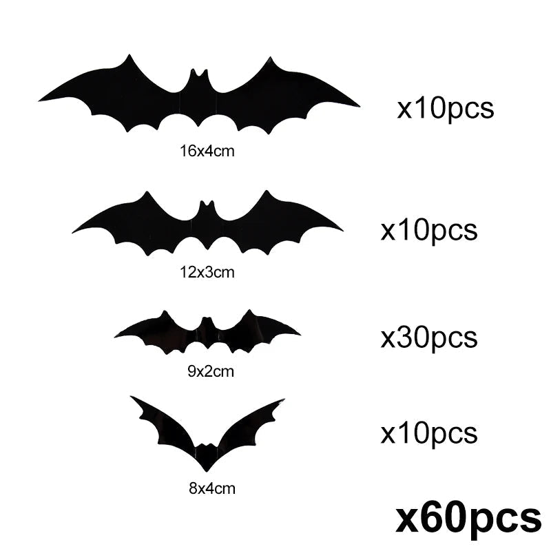 60 piece pack of lifelike 3D Halloween bat wall decor