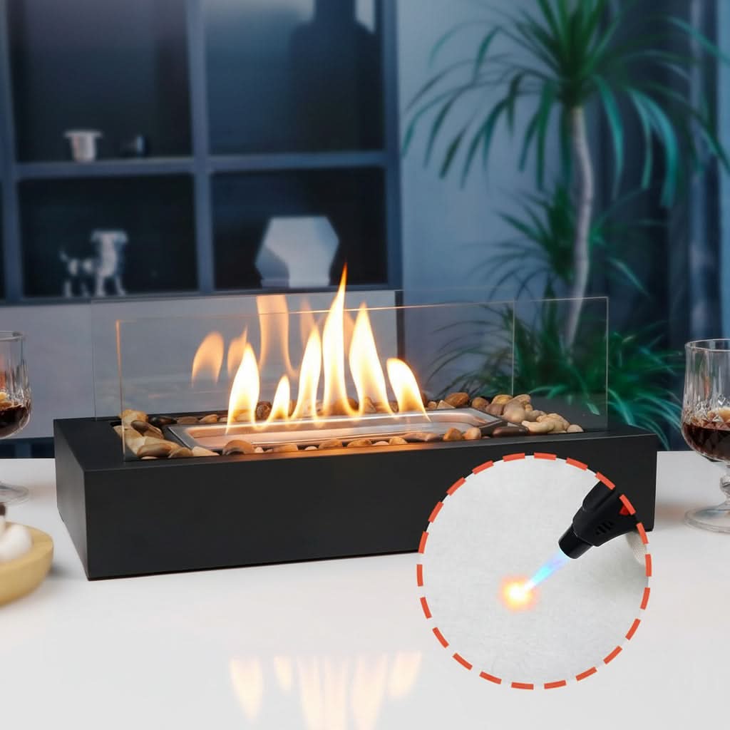Stainless Steel Tabletop Alcohol Fireplace | 32 x 16 x 15.5 cm | Portable Cozy Indoor & Outdoor Ambience Decor