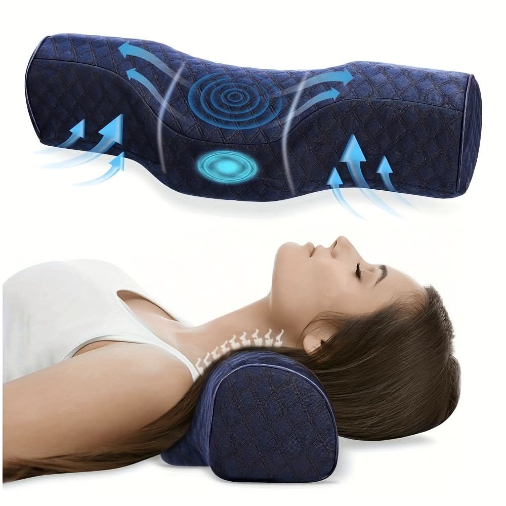 Medium-Firm Memory Foam Cervical Neck Pillow | Dark Blue or Dark Gray | Ergonomic Support for Side & Back Sleepers